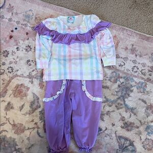 Kids Pastel Plaid and Purple Ruffle Matching Set